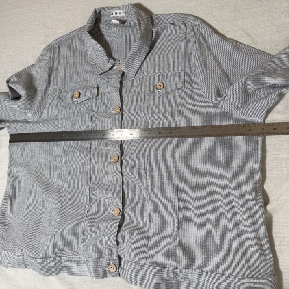 d-a-s-h Boxy Utility Linen Rayon Pinstripe Trucker Jacket 2X Blue White - Picture 9 of 11